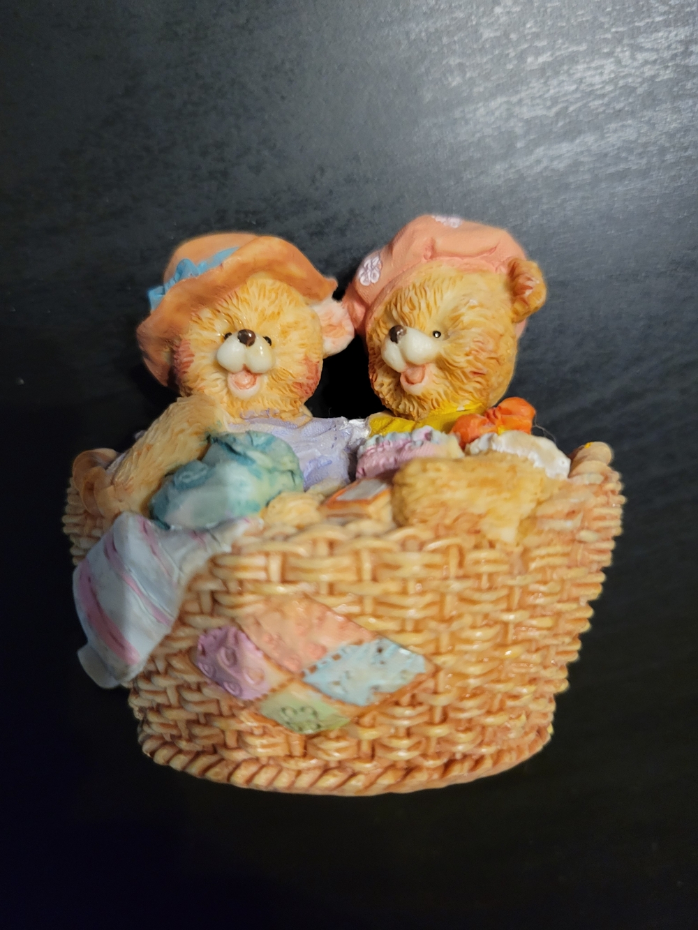 Hand-Painted Pink & Peach Twin Bear Figurine for Small Pet Displays